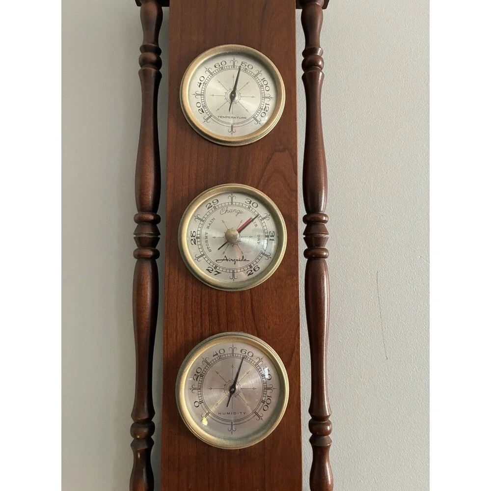 Vintage Wooden Airguide Weather Station Barometer Temperature Humidity